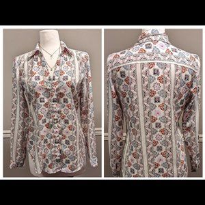 Beige Purple Pink Blue Orange Floral Multicolor Ann Taylor Button Dress Shirt S